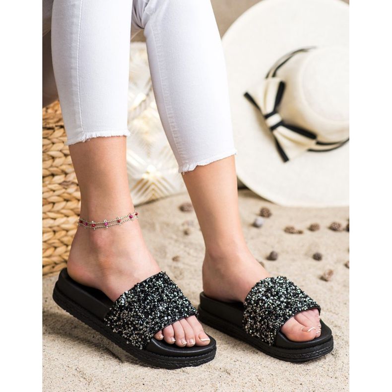 Seastar Modne papuče na palmi crno srebro 1