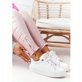 Ženske kožne tenisice na platformi bijele Nicole 2645 bijela zlatni 1