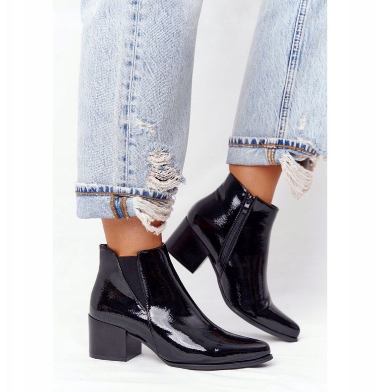 Lakirane čizme na visoku petu Sergio Leone BT153 crne crno 2