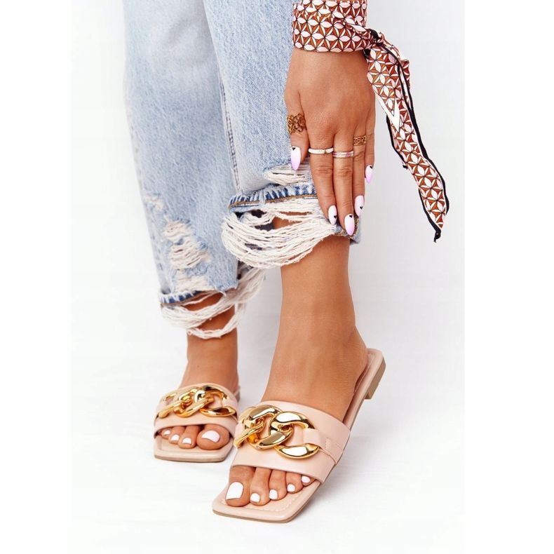 Kožne papuče s lancem Goli francuski poljubac bež višebojan 1