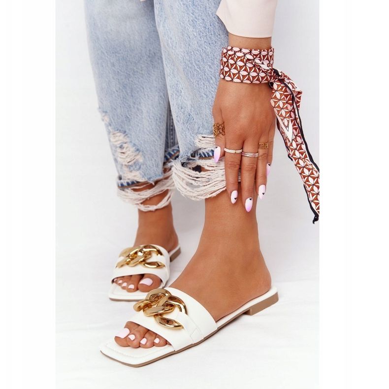 Kožne papuče s lancem Bijeli francuski poljubac bijela zlatni 1