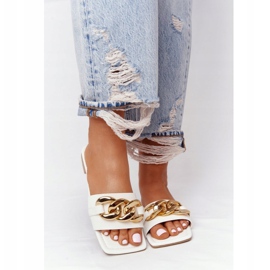 Kožne papuče s lancem Bijeli francuski poljubac bijela zlatna 2