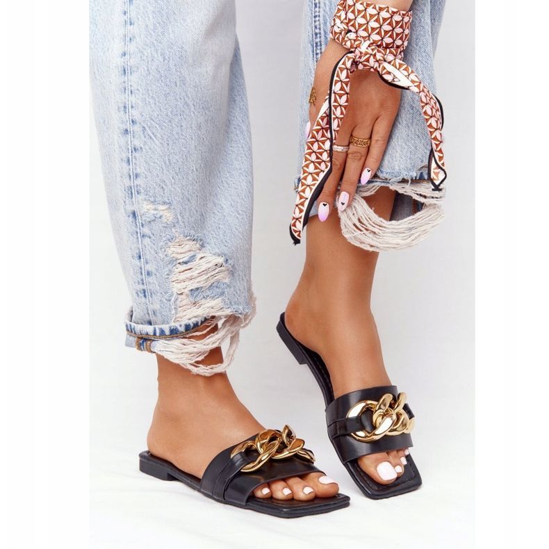 Kožne papuče s lancem Crni francuski poljubac crna 2