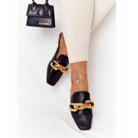 PS1 Crne papuče Call On Me s gornjim dijelovima i lancem crna zlatni 2