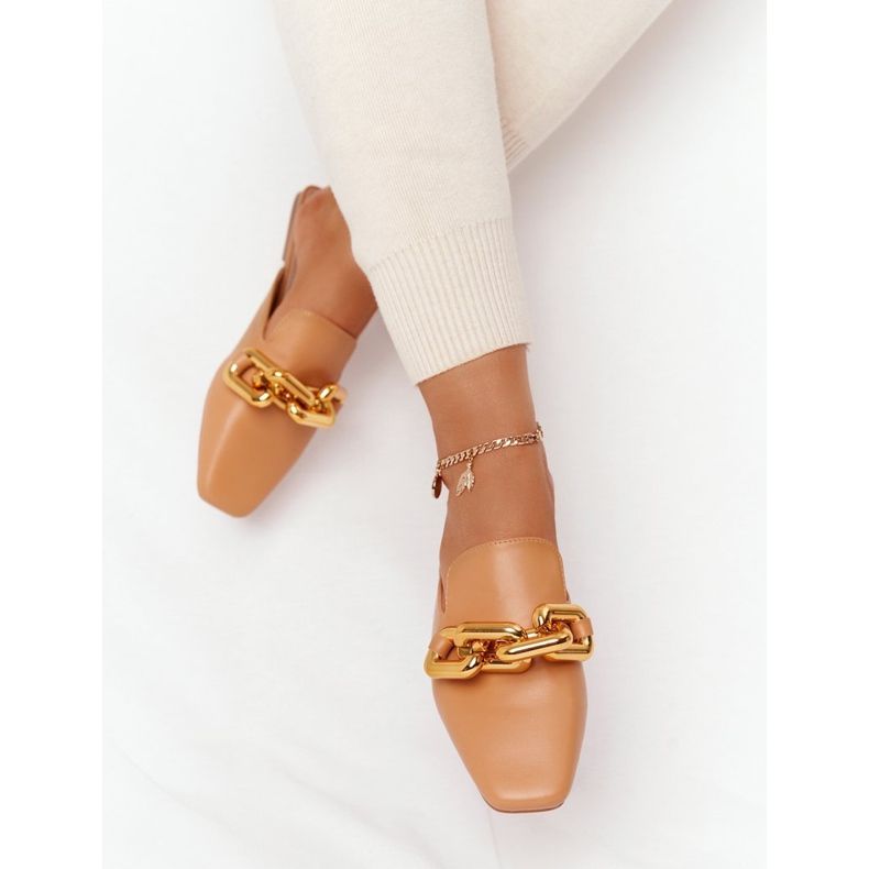 PS1 Papuče s gornjim dijelovima i lančanom devicom zovu me smeđa zlatni 2