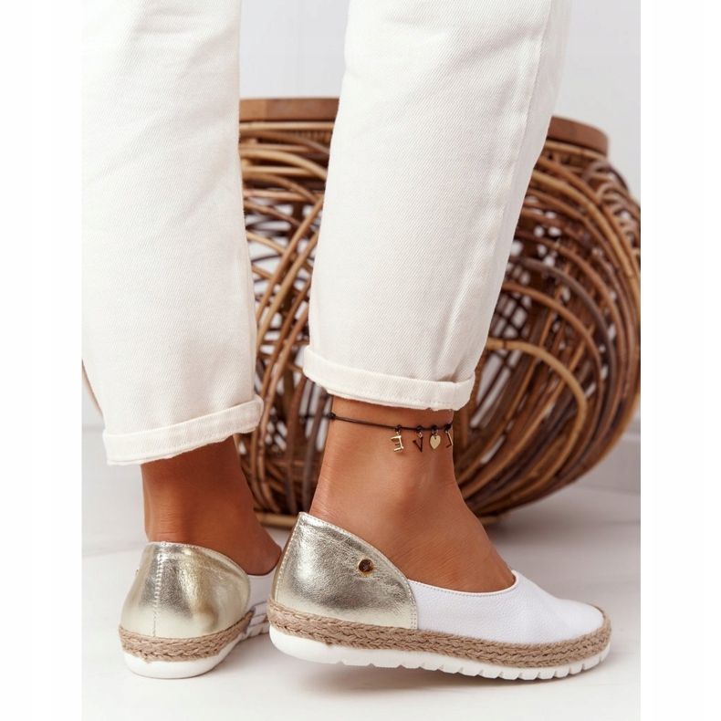 Kožne Maciejka 05056-11 bijele i zlatne balerinke bijela zlatni 1