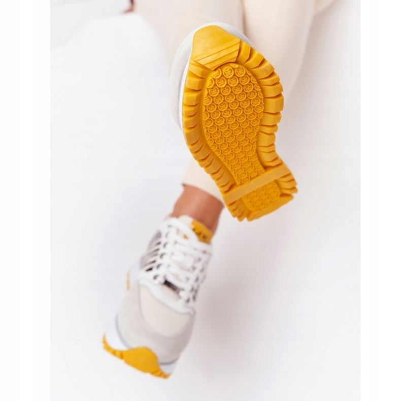 Kožne sportske cipele na platformi GOE HH2N4001 Bijelo-žuta bijela 2