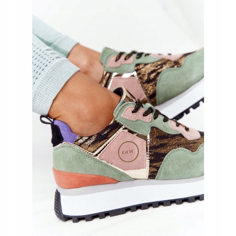 Sportske cipele od antilopa na GOE HH2N4002 zeleno-zlatnoj platformi bež smeđa ružičasta zelena zlatni 1
