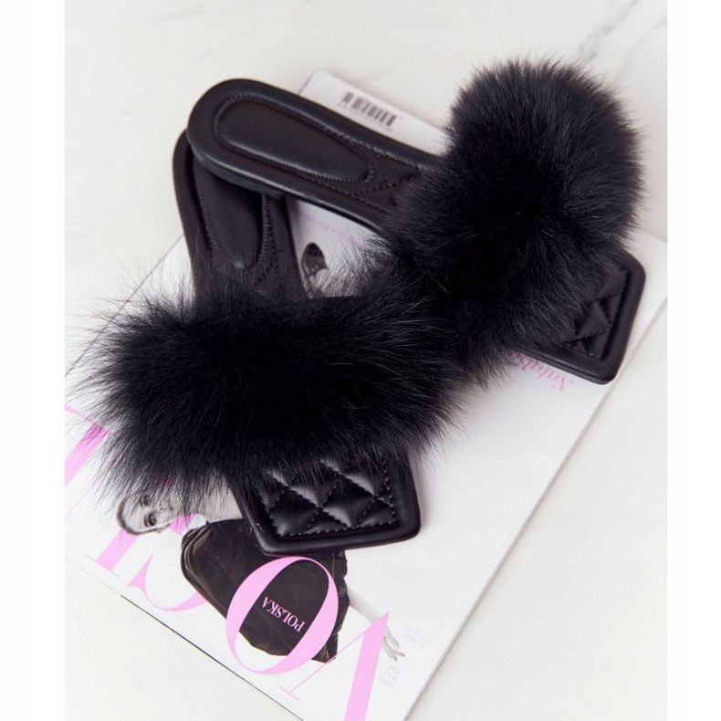 Kožne papuče s krznom Black Love So So crna 2
