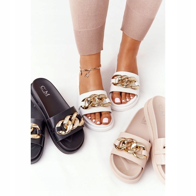 Papuče na platformi s lancem bijeli godišnji odmor bijela zlatni 1