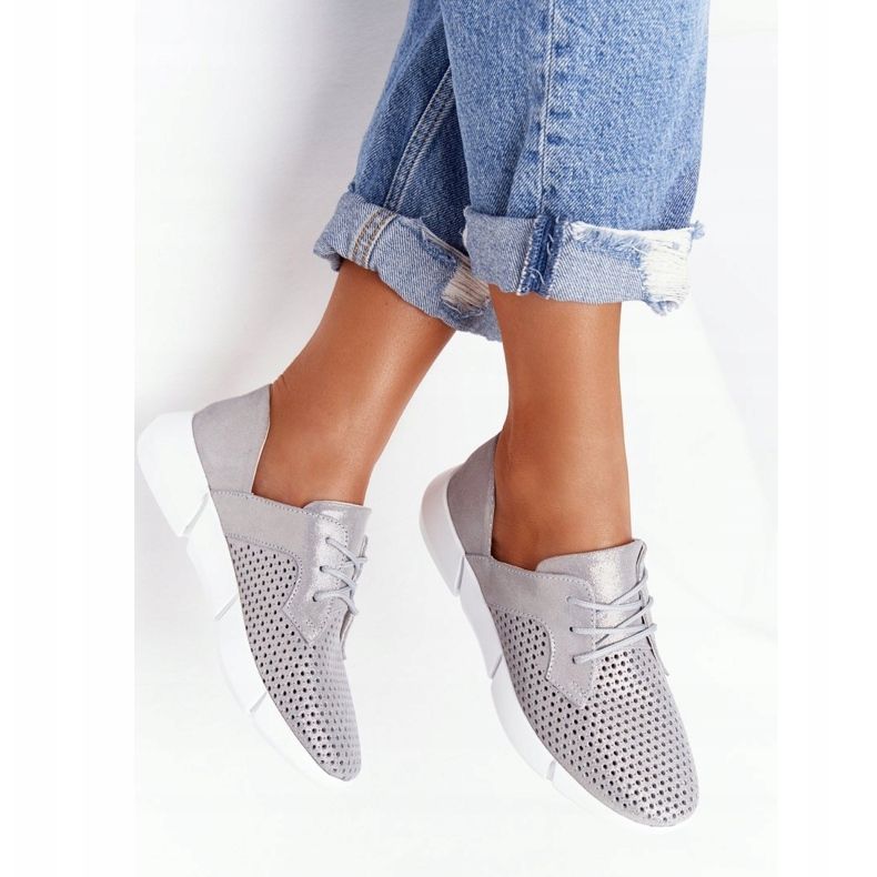 EVE Ženske kožne sportske cipele Grey Day Trip srebro 1