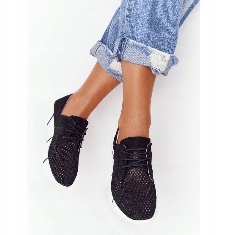 EVE Ženske crne kožne sportske cipele Dnevni izlet crna 2