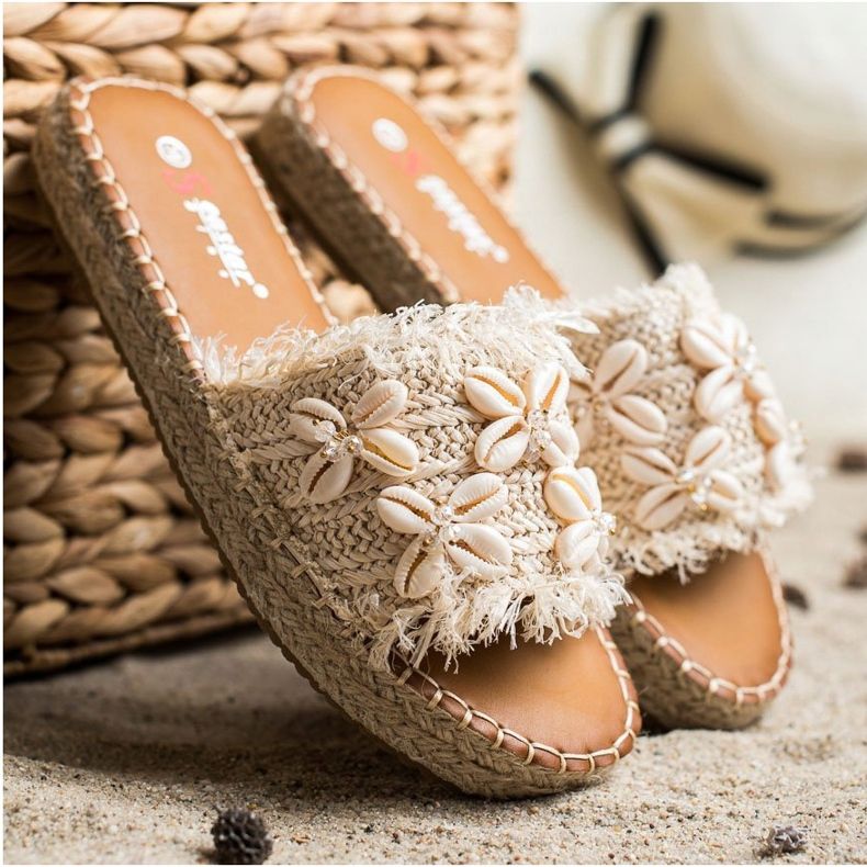 Seastar Espadrile, pletene japanke s školjkama bež 1