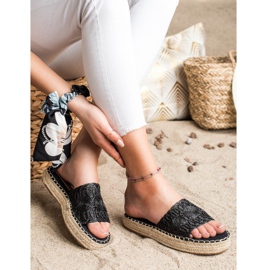 Seastar Espadrile japanke na platformi od slame crna 1