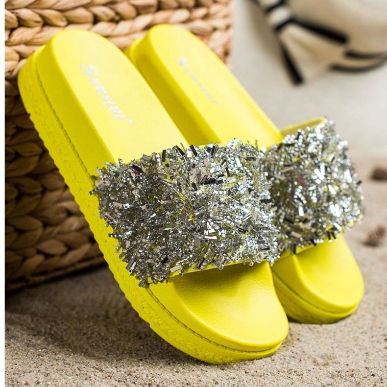 Seastar Modne kristalne papuče srebro žuta boja 2