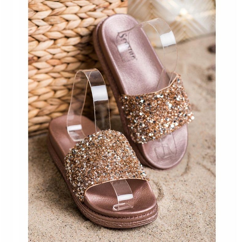 Seastar Modne papuče na platformi smeđa zlatni 2