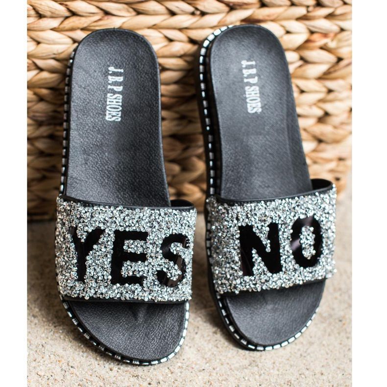 SHELOVET Moderne japanke s kristalima crno srebro 2