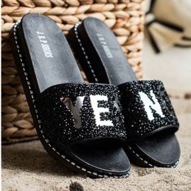 SHELOVET Modne papuče s kristalima crna 1