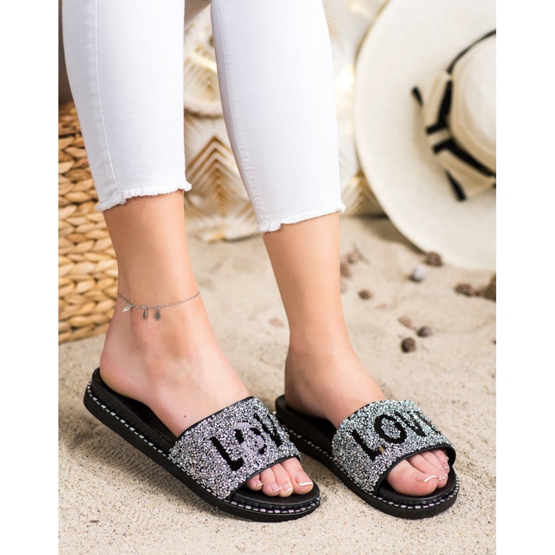 SHELOVET Love platform papuče crna srebro 1