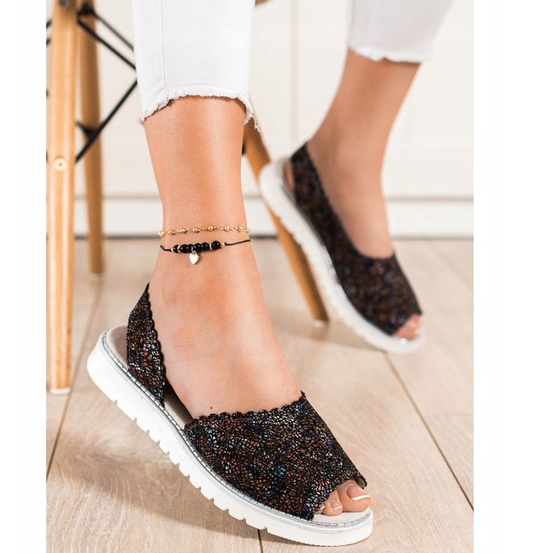 SHELOVET Udobne kožne sandale crna višebojan 1