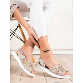 SHELOVET Udobne kožne sandale bež ružičasta zlatni 1