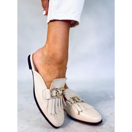 T501 Bež mokasin bež papuče s lancem 1