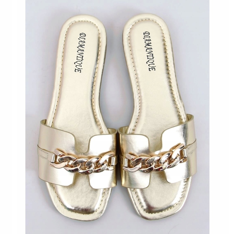 Zlatne papuče HY23-01 zlatne s lancem zlatni 1