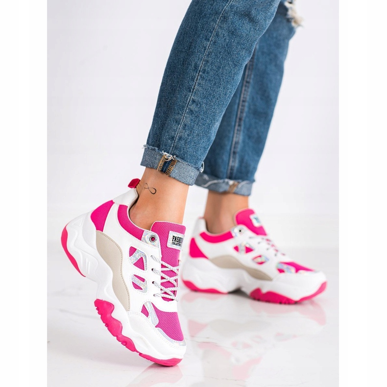 SHELOVET Modne tenisice na vezanje bež bijela ružičasta srebro 2