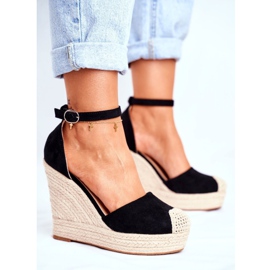 MSMG Crne sandale na klin s avokadom s pletenicama crno 1