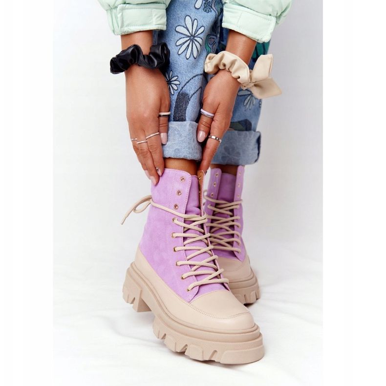 Lewski Shoes Čizme od antilopa Workery Lewski Cipele 3007-0 Ljubičasta bež 2