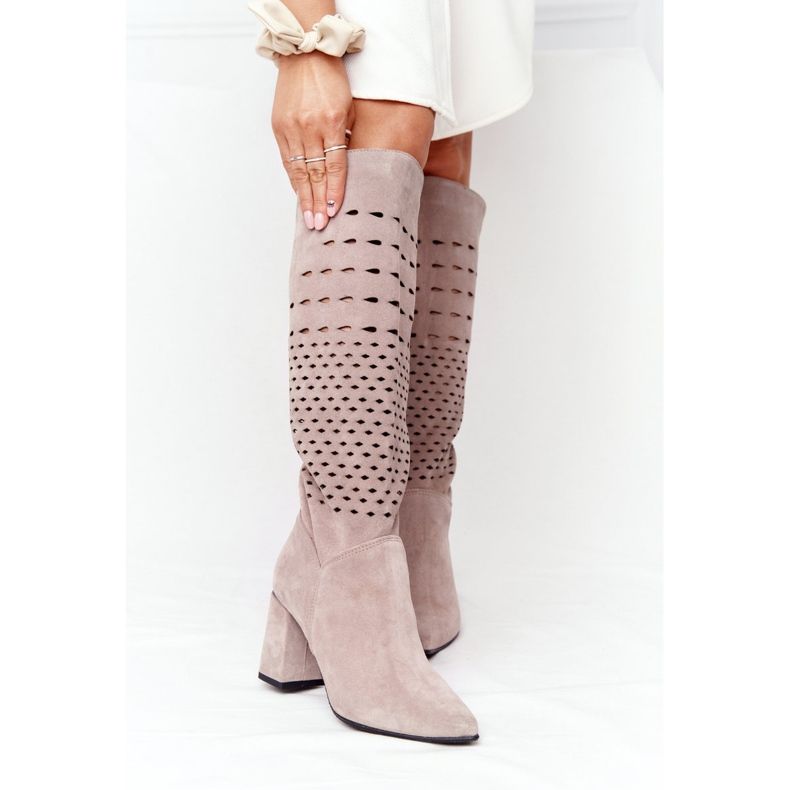 Lewski Shoes Wiosenne Ażurowe Kozaki Lewski Cipele 2847 / B Beżowe bež 2