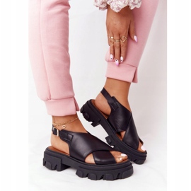 Lewski Shoes Kožne sandale na platformi Lewski cipele 3018-0 Crna crno 1