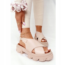 Lewski Shoes Kožne sandale na platformi Lewski cipele 3018-0 Bež 1