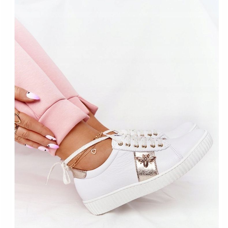 Lewski Shoes Ženske kožne tenisice Lewski Cipele 2786-0 Bijela i zlatna 1