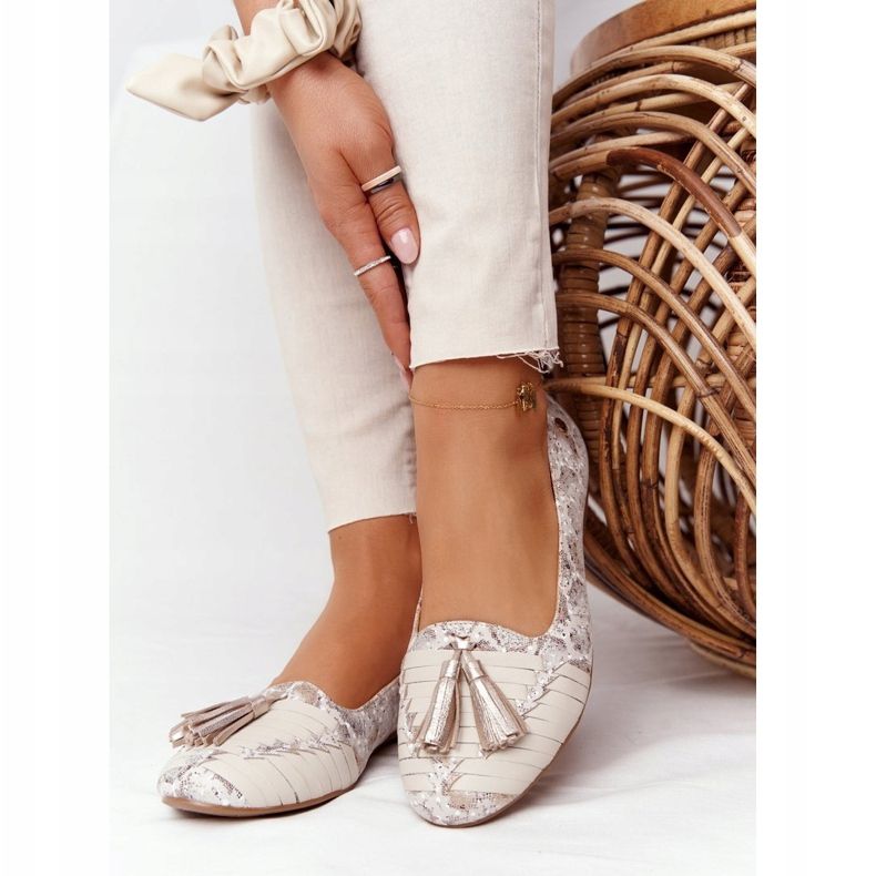 Kožne balerinke s resama Maciejka 04016-25 Bež-zlatna 2