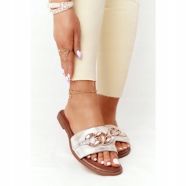 Kožne papuče s lancem Nicole 2652 Metalik bijela 2