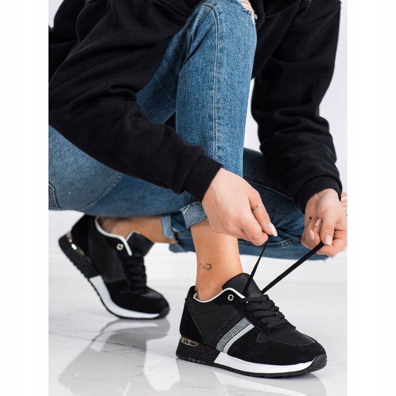 SHELOVET Crne tenisice sa svjetlucavom platformom crno srebro 1