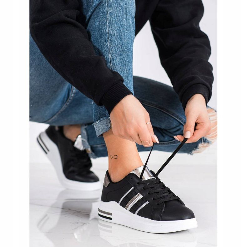 SHELOVET Ležerne crne sportske cipele crna srebro 1