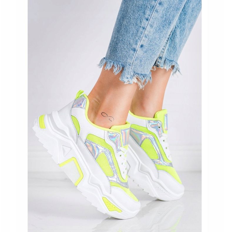 SHELOVET Tenisice na platformi s mrežom bijela raznobojna zelena 1
