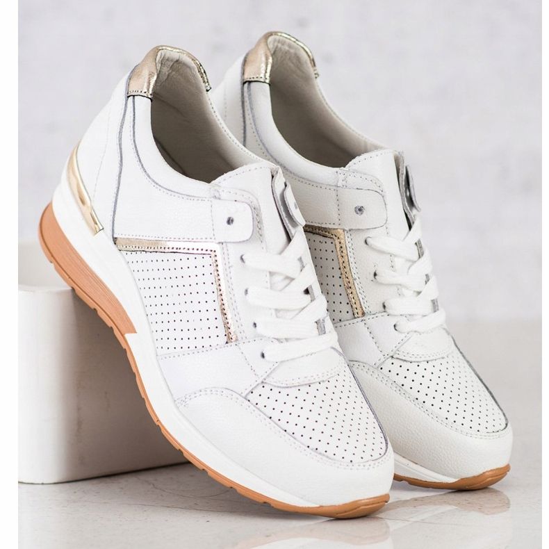 Goodin Bijele kožne tenisice bijela zlatna 1