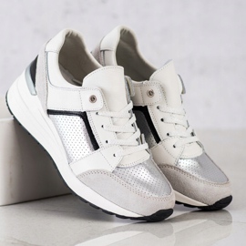 Goodin Bijele i srebrne kožne tenisice bijela crno srebro siva 2