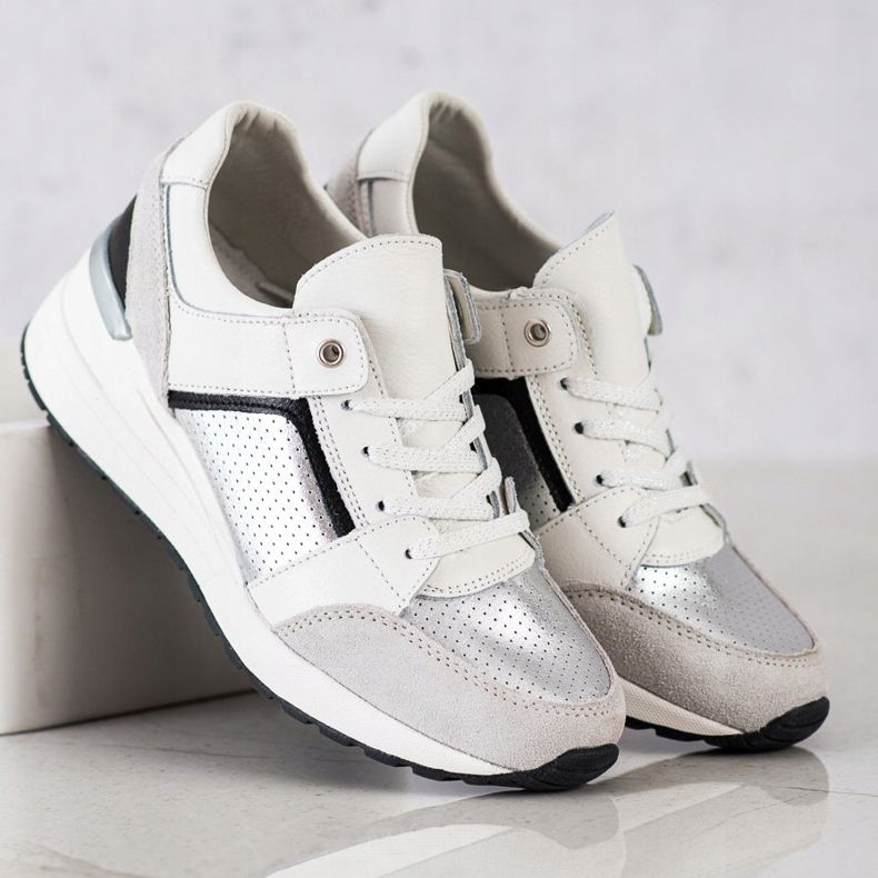 Goodin Bijele i srebrne kožne tenisice bijela crna srebro siva 2