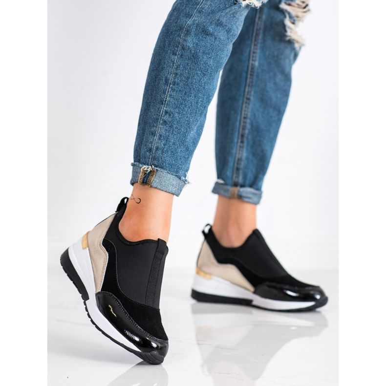 Goodin Kožne tenisice na klin crno zlatna 2