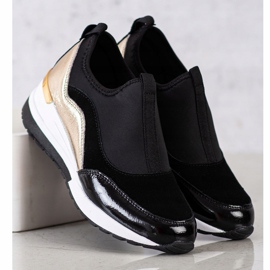 Goodin Kožne tenisice na klin crna zlatni 1