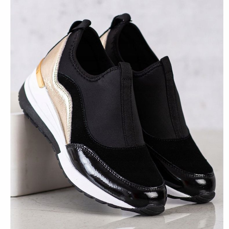 Goodin Kožne tenisice na klin crna zlatni 1