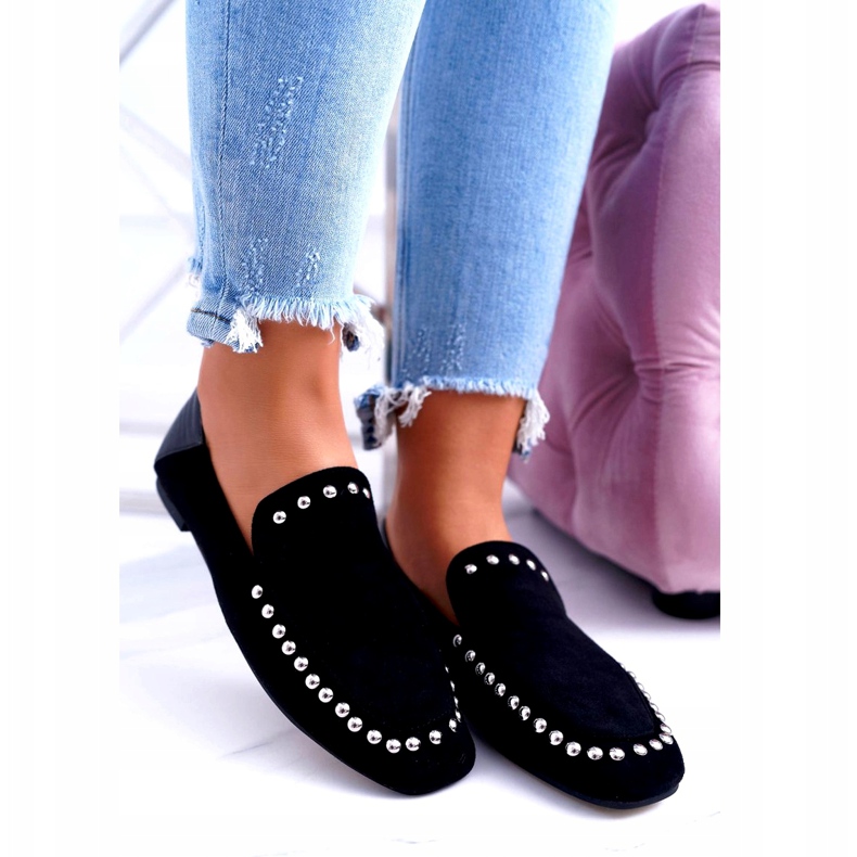 Lu Boo Ženske balerinke Black Lords sa plantažama crna srebro 1