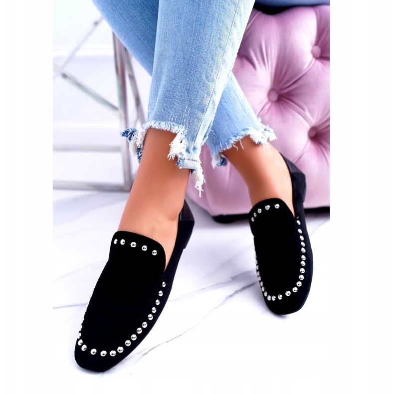 Lu Boo Ženske balerinke Black Lords sa plantažama crno srebro 3