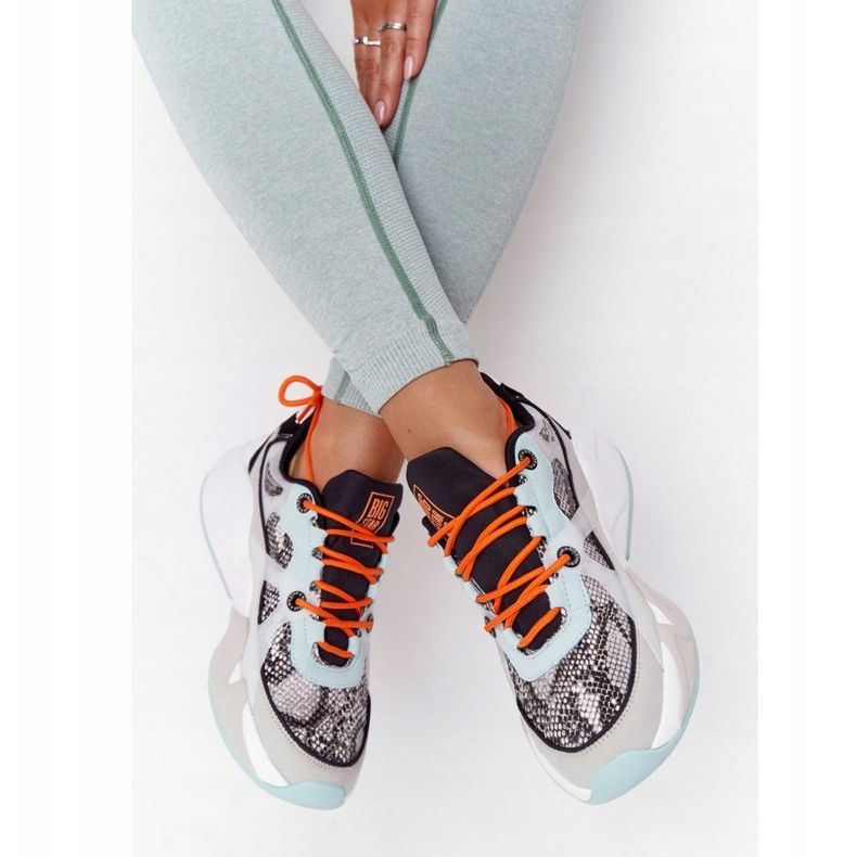 Ženske sportske cipele Memory Foam Big Star HH274324 Sivo-zelena naranča 2