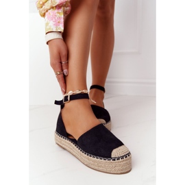 MSMG Espadrile na platformi od slame Black Bali crna 1