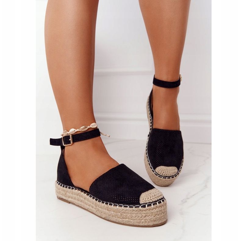 MSMG Espadrile na platformi od slame Black Bali crna 2